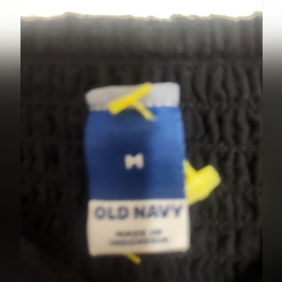 Old Navy Dress Mini Seersucker Swing Smocked POCKETS Black Gorgeous M - Picture 4 of 5